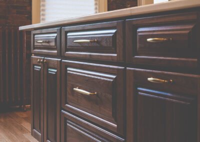 Contractor Downingtown PA | Dark Oak Custom Kitchen Cabinets with Brass Hardware | JRK Craftsmen