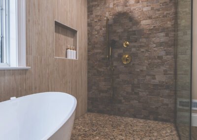 Gorgeous Custom Walk in Shower Contractors in Malvern PA | JRK Craftsmen | Gorgeous Custom Tile, Walk in Shower with Brass Hardware